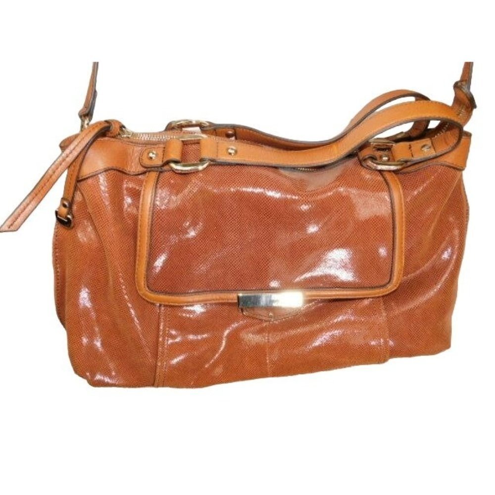B. Makowsky Glossy Tan Shoulder Bag - Picture 2 of 5